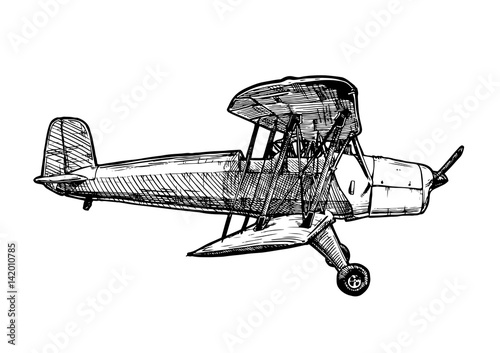 Vector drawing of airplane stylized as engraving