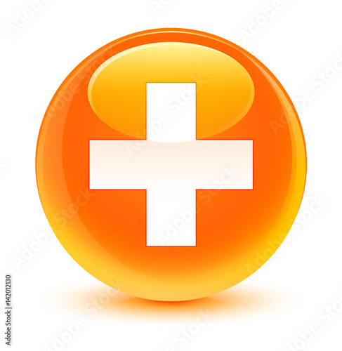 Plus icon glassy orange round button