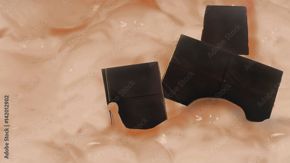 Φωτογραφία Pieces of chocolate in liquid with milk consistency of brown color