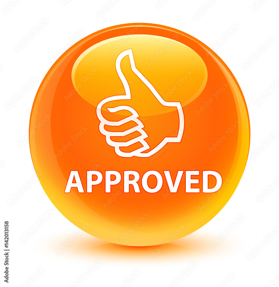 Approved (thumbs up icon) glassy orange round button Approved (thumbs up icon) glassy orange round button