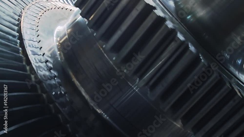 Close up of balancing steam turbine rotating rotor photo