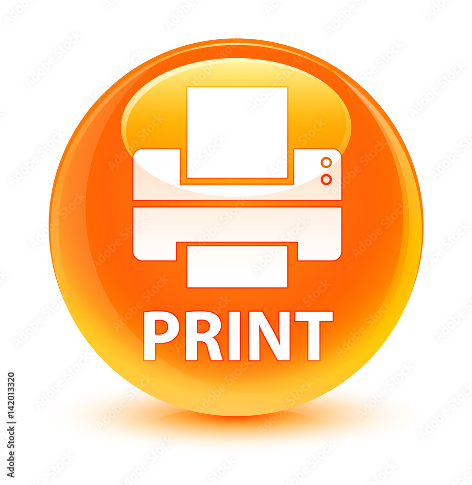 Print (printer icon) glassy orange round button Print (printer icon) glassy orange round button