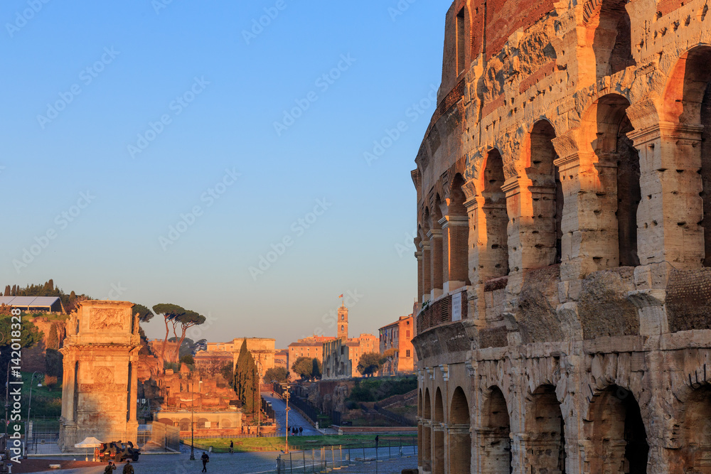 Italy, Rome, Colosseum, forums, early morning, tourists yet, a fragment