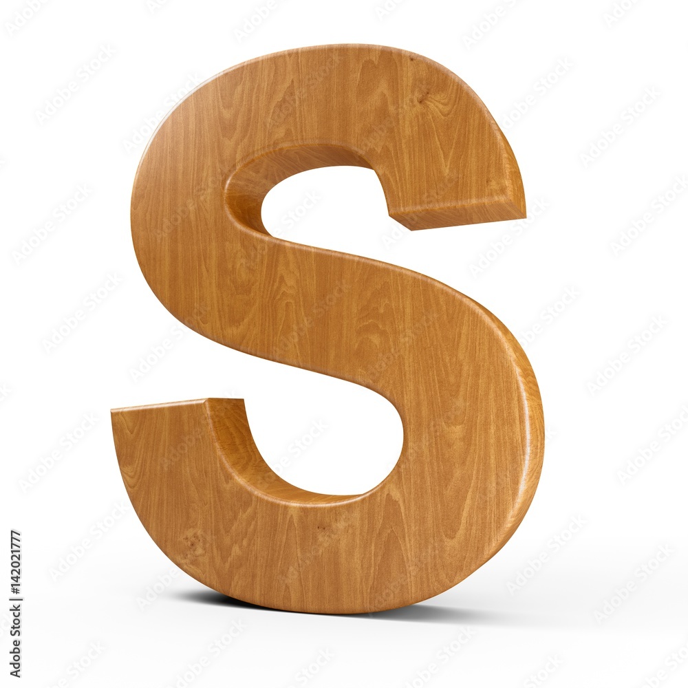 3d Rendering wood material letter S isolated white background 3d Rendering wood material letter S isolated white background