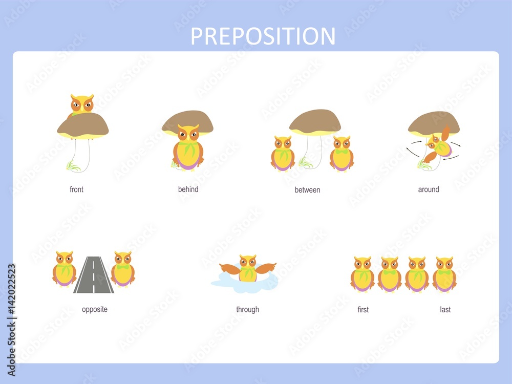 Preposition of motion for preschool, worksheet stock vector illustration