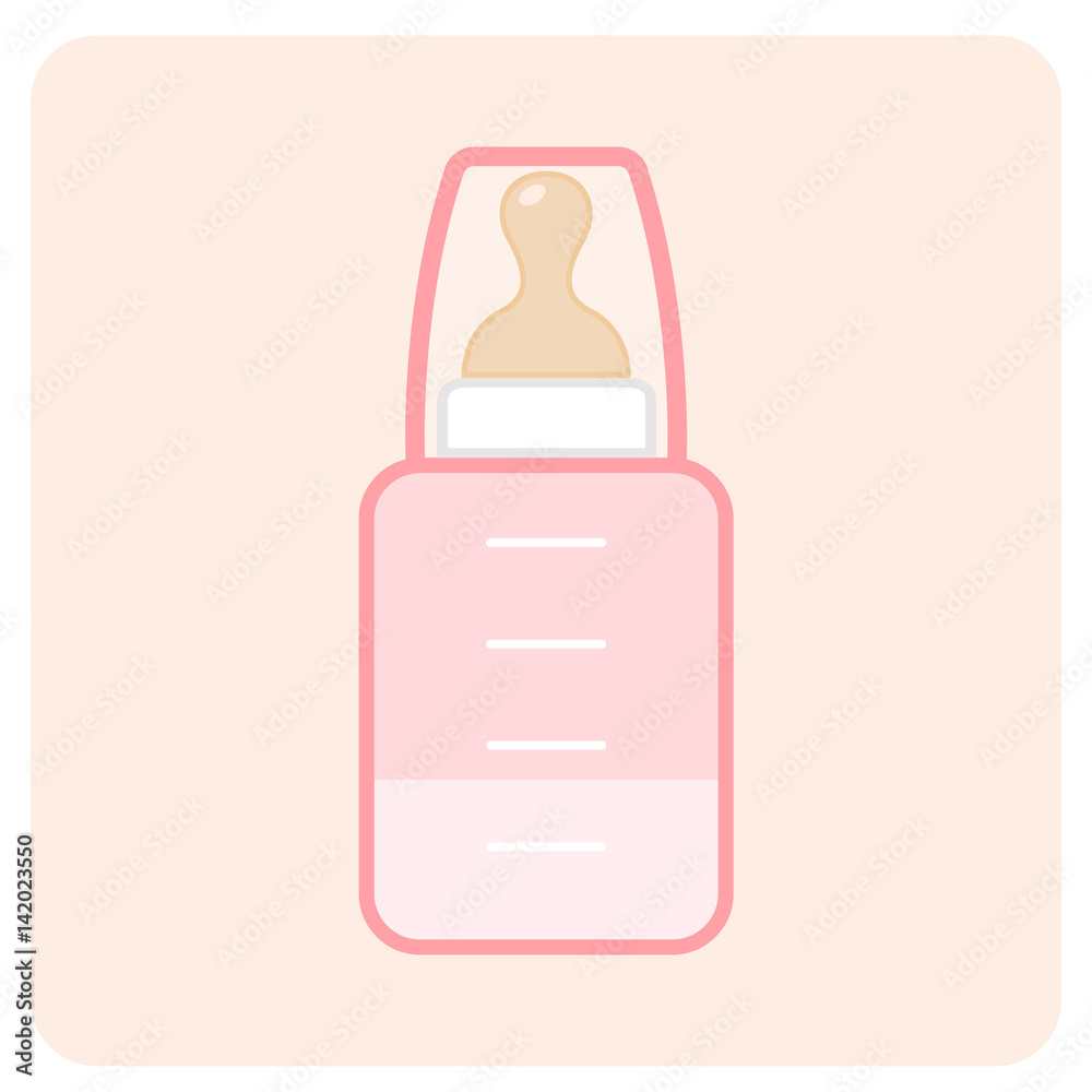Baby bottle icon. Bottle in soft colors. Bottle with a pacifier for feeding a newborn. Vector illustration. Baby bottle icon. Bottle in soft colors. Bottle with a pacifier for feeding a newborn. Vector illustration.