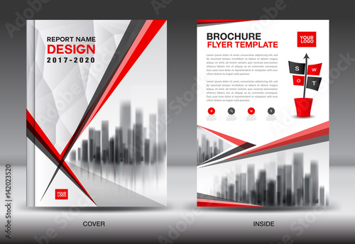 Red Color Scheme with City Background Business Book Cover Design Template in A4, Business Brochure flyer, Annual Report, Magazine, polygon vector, profile