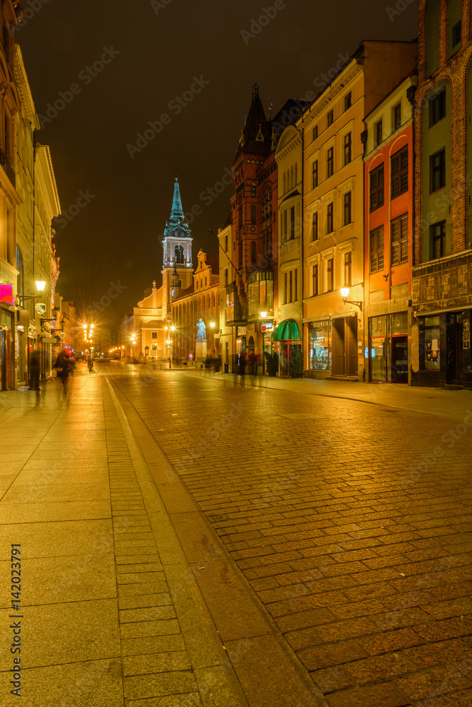 Historical architecture in Old Town of Torun at night. Poland. Europe.