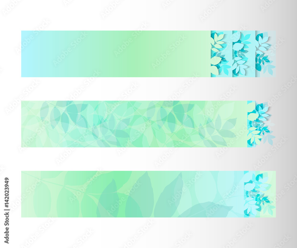 Foliage banner set, blue green colors