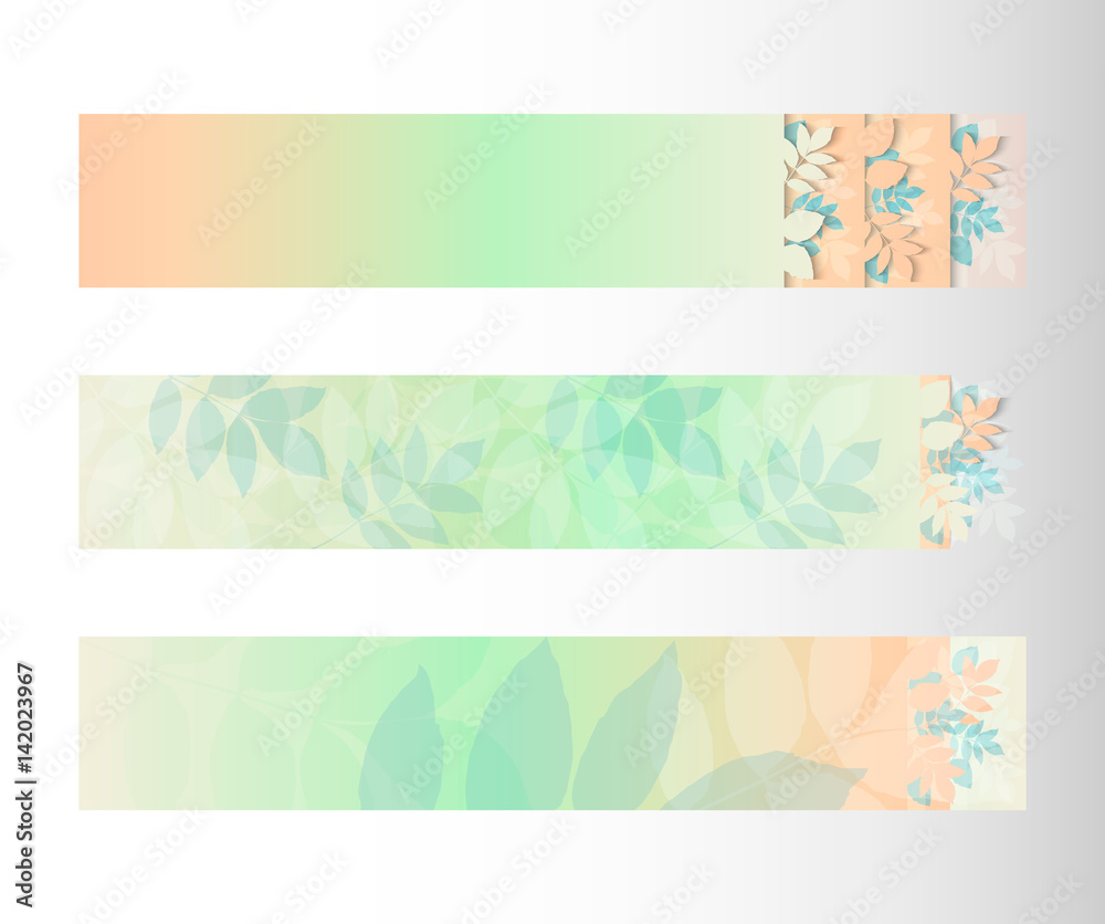 Foliage banner set, peach green colors