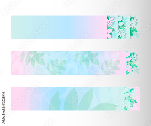 Fototapeta Naklejka Na Ścianę i Meble -  Foliage banner set, azur pink green colors