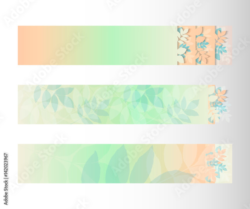 Fototapeta Naklejka Na Ścianę i Meble -  Foliage banner set, peach green colors