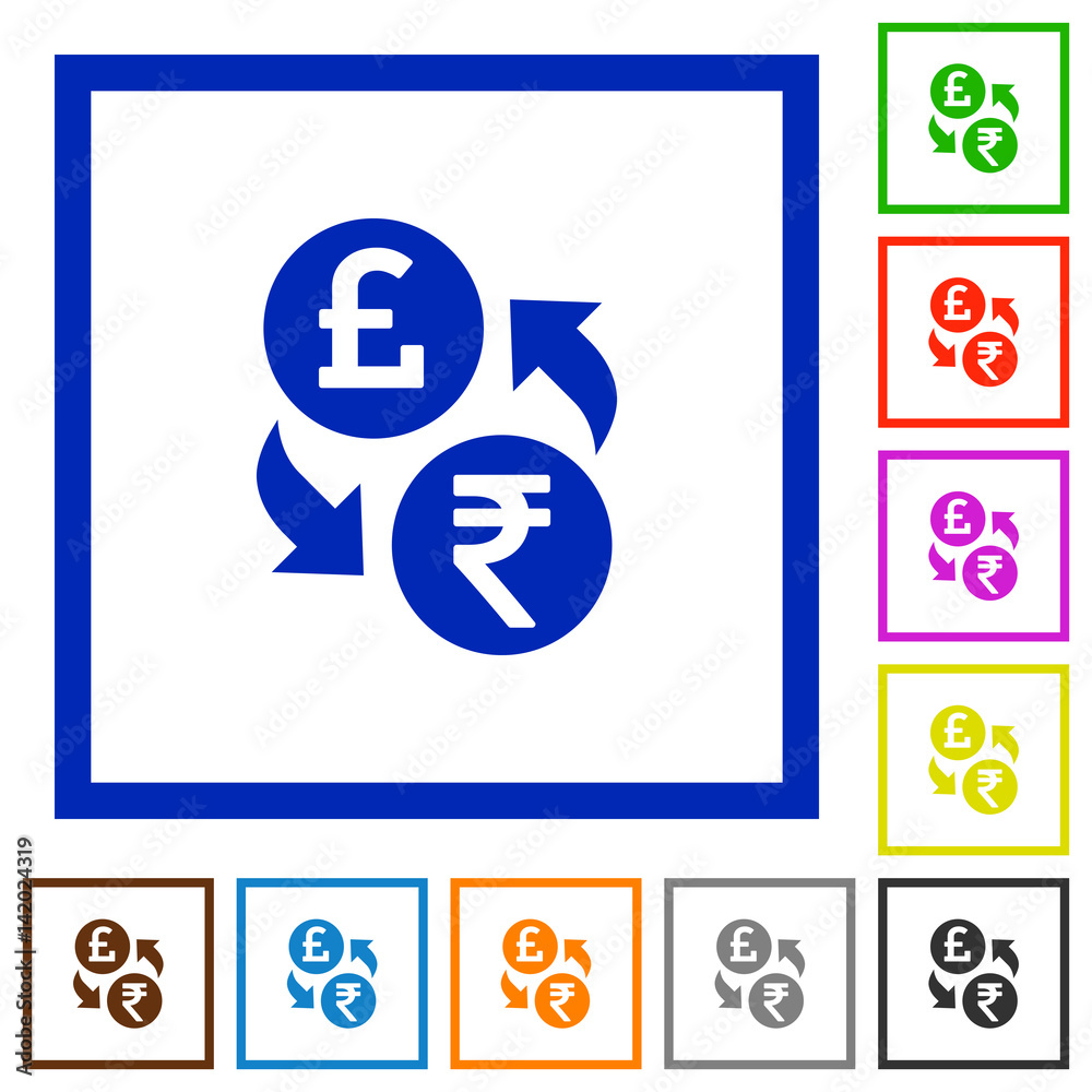 Pound Rupee money exchange flat framed icons Pound Rupee money exchange flat framed icons