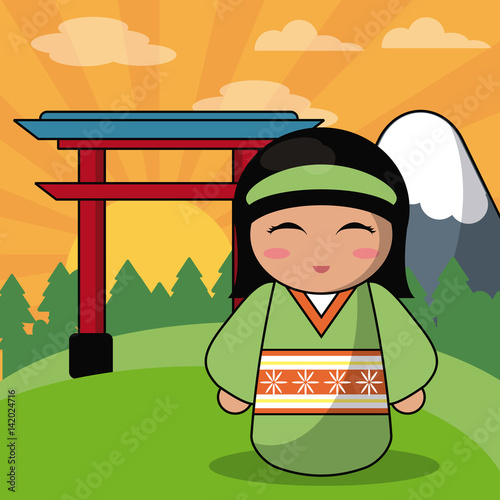 kokeshi doll japanese landscape image vector illustration eps 10