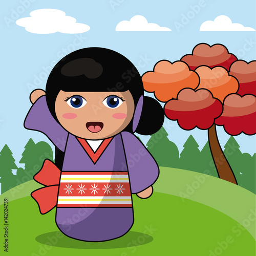 kokeshi doll japanese landscape image vector illustration eps 10