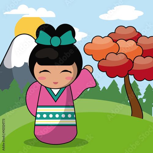 kokeshi doll japanese landscape image vector illustration eps 10