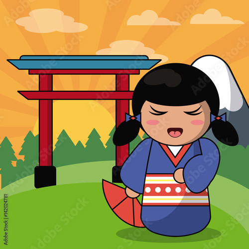 kokeshi doll japanese landscape image vector illustration eps 10