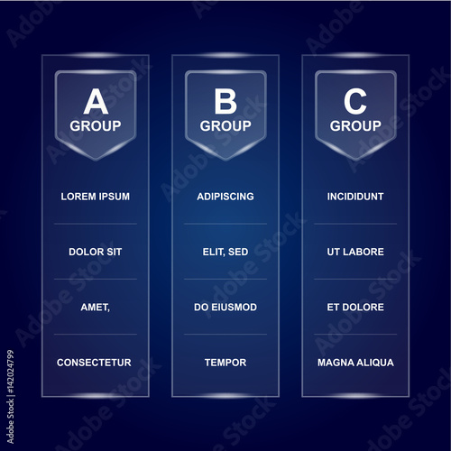 Group table board template. Ready for text and design. Soccer championship group stages design on dark background. UEFA EURO