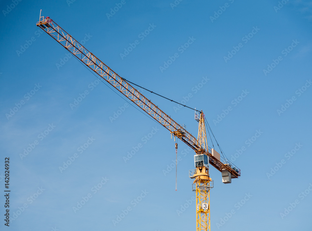 Yellow Contruction Crane Blue Sky Yellow Contruction Crane Blue Sky