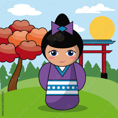 kokeshi doll japanese landscape image vector illustration eps 10