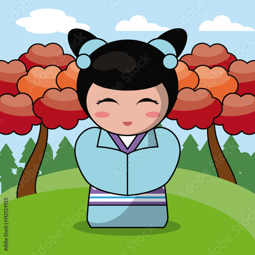 kokeshi doll japanese landscape image vector illustration eps 10