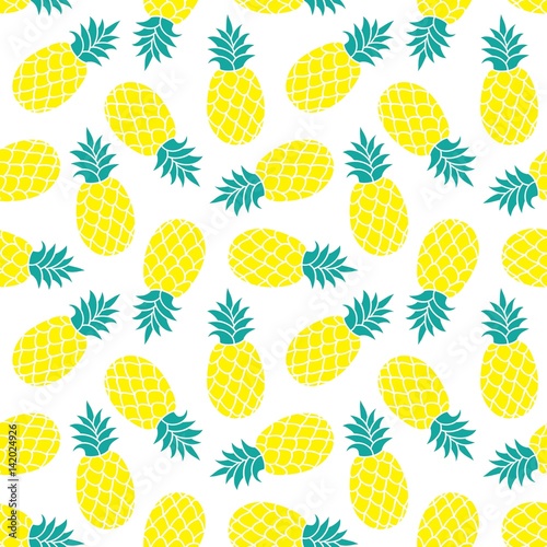 Pineapple vector background. Summer colorful tropical textile print.