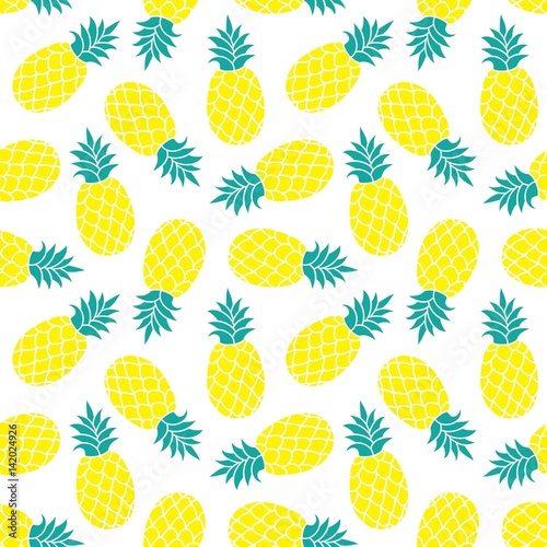Pineapple vector background. Summer colorful  tropical textile print.