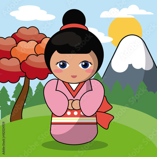 kokeshi doll japanese landscape image vector illustration eps 10