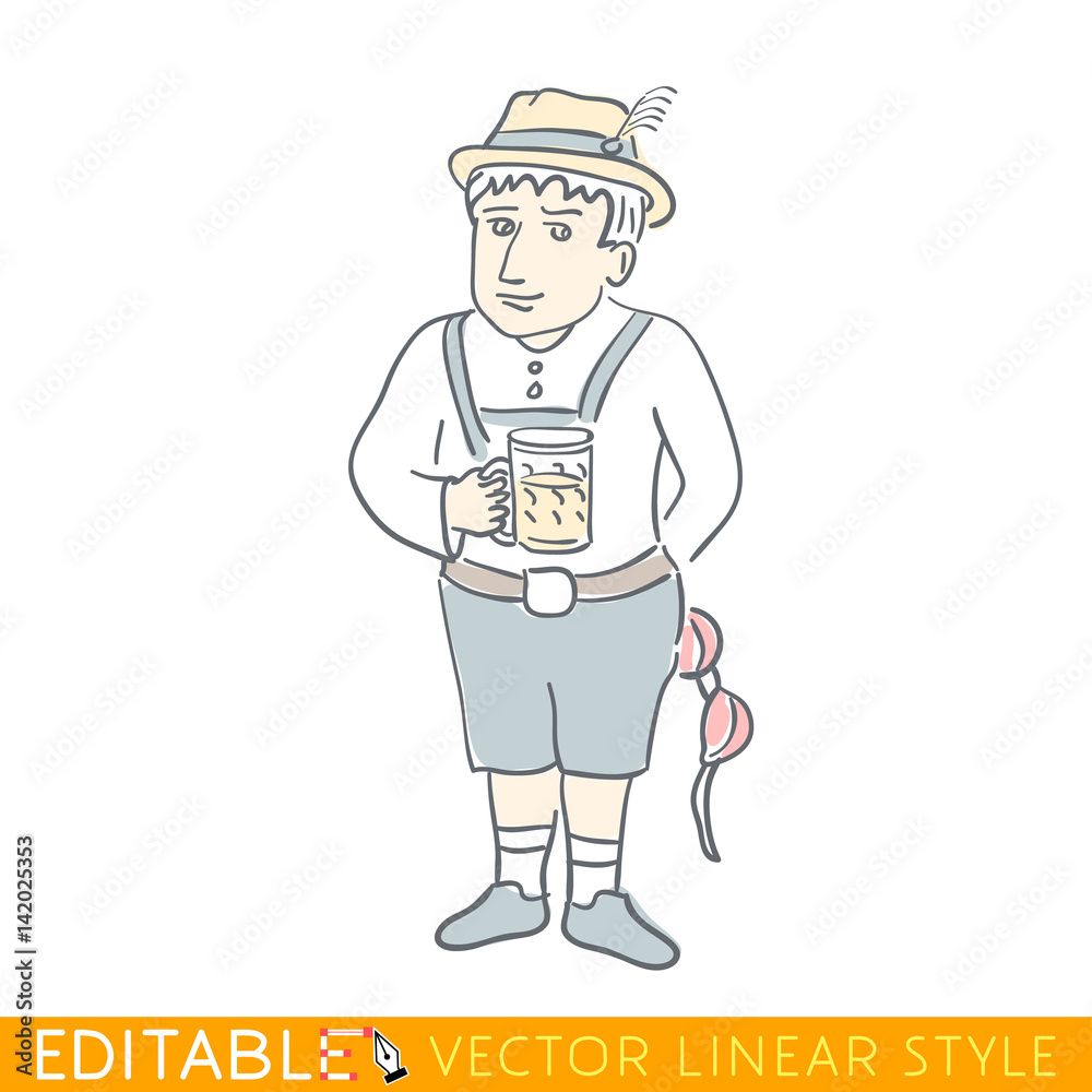 German man. Oktoberfest beer. National character of Germany. Funny caricature. Editable line sketch. Stock vector illustration. German man. Oktoberfest beer. National character of Germany. Funny caricature. Editable line sketch. Stock vector illustration.