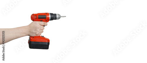 Cordless Electric Drill or Screwdriver in Hand with Clipping Path