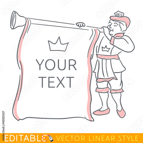 Mouthpiece trumpeter herald. Editable line sketch. Stock vector illustration.