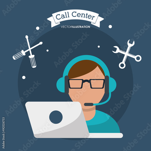 call center man working with headset vector illustration eps 10