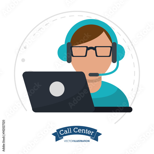 call center man laptop headset vector illustration eps 10