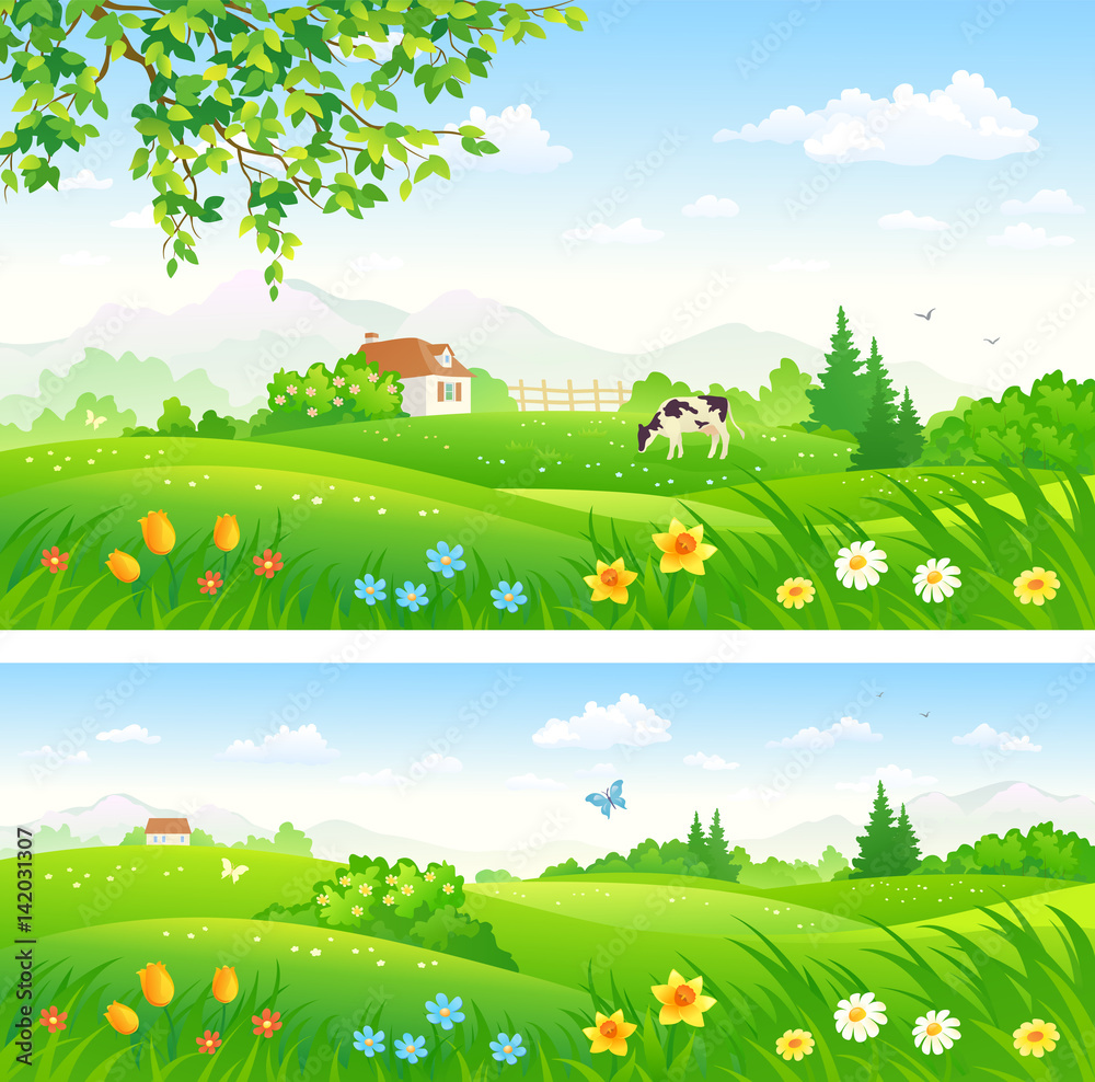 Spring blooming countryside