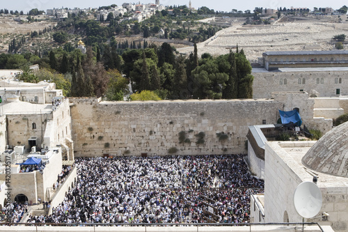 Prayer of Jews at Western Wall. Jerusalem Israel photo