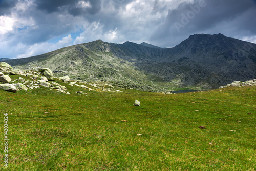 Dark clouds over Spanopolski chukar peak, Pirin Mountain, Bulgaria