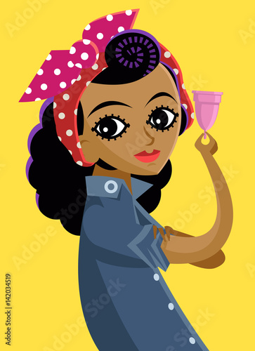 african woman worker holding a menstrual cup