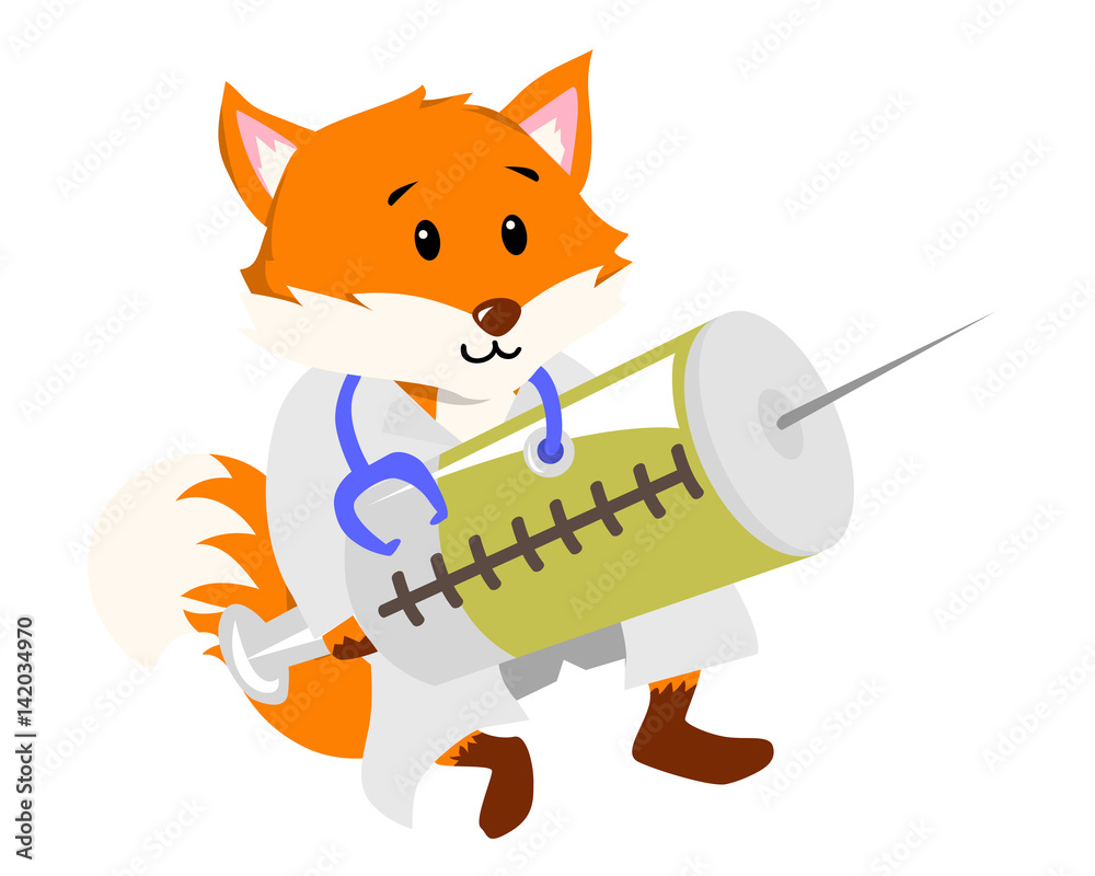Cute Fox Doctor Illustration Suitable for Education, Card, TShirt