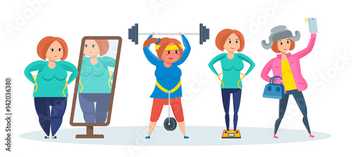 Losing weight girls from weighing up to classes in gym.