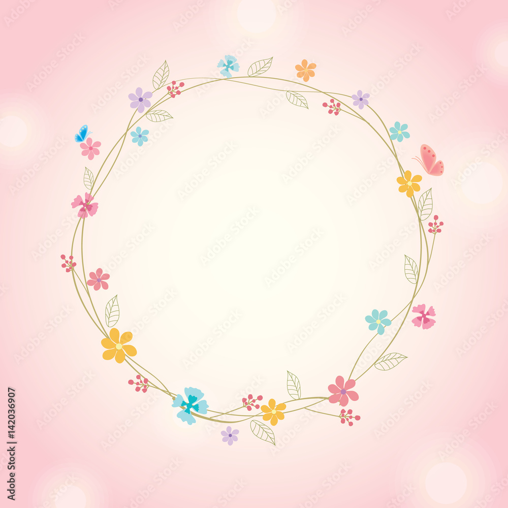 flower wreath decoraed with pink background