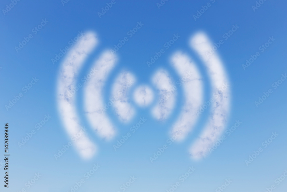 Naklejka premium wifi sign cloud on blue sky background