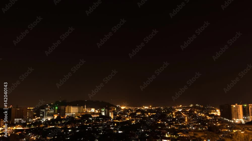 4K Wide lenses cityscape time lapse. Timelapse of Kota Kinabalu, Malaysia at night. 4K Wide lenses cityscape time lapse. Timelapse of Kota Kinabalu, Malaysia at night.