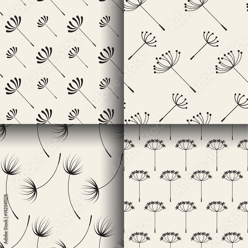 Fototapeta Naklejka Na Ścianę i Meble -  Set of abstract Dandelions seamless patterns