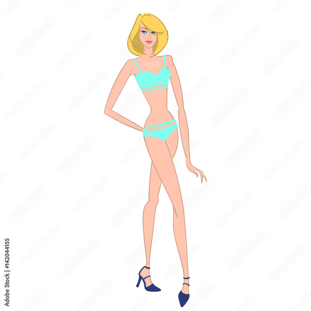Young beautiful girl posing with hand on hip. Vector illustration Young beautiful girl posing with hand on hip. Vector illustration