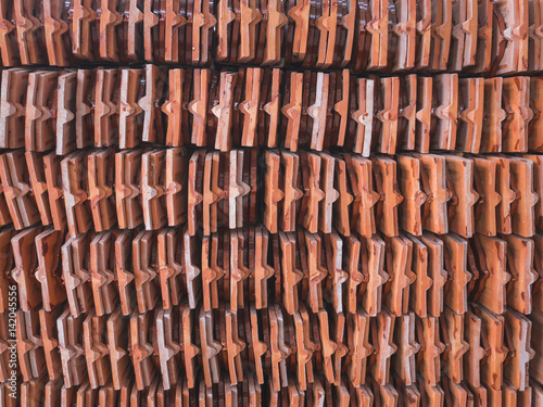 Close up shot of Thai temple roof, Stacks of ceramic roof tiles