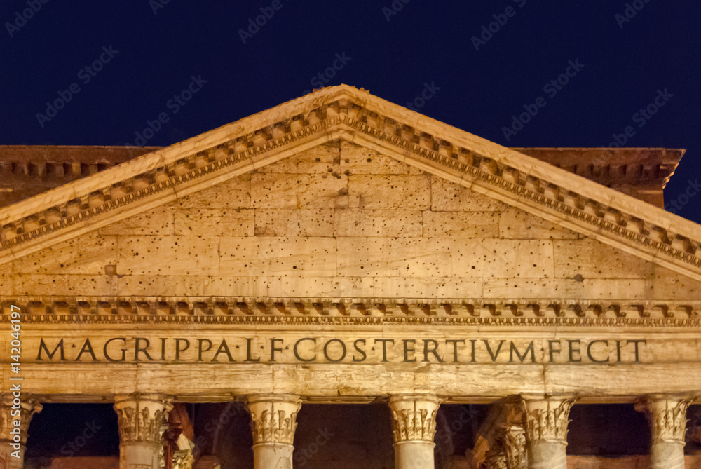 Pantheon at Night in Rome's Golden Light Street Lamps III, Rome, Italy.