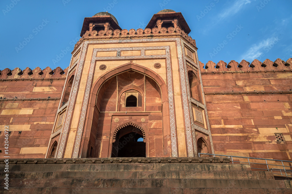 Entrance gate to the fort city of Fatehpur Sikri Agra, India. Fatehpur Sikri has been designated as a UNESCO World heritage site. 