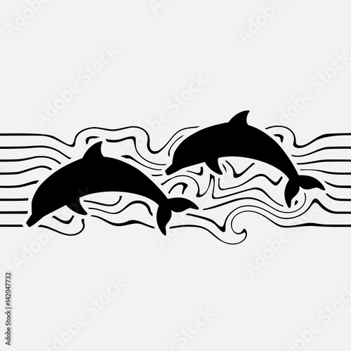 black silhouettes of jumping dolphins
