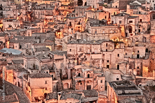 Matera, Basilicata, Italy: view at sunrise of the old town
