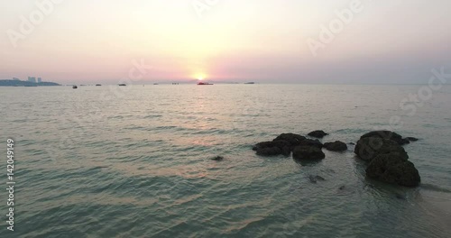 Aerial sunset scene Pattaya beach , Thailand